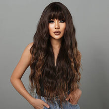 Load image into Gallery viewer, Wig Women&#39;s Mid-Length Brown Long Curly Hair Wig With Bangs Fluffy Wavy