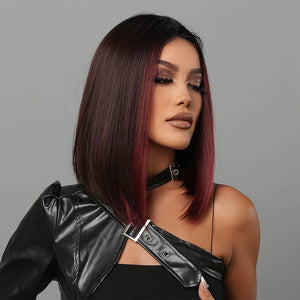Red Ombre Wigs Short Bob Straight Wigs Middle Part For Women
