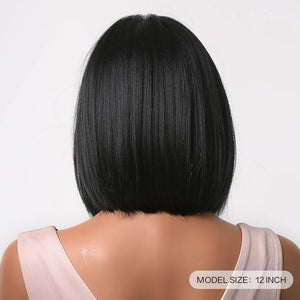 Short Bob Straight Black Wigs For Women With Bangs Heat Resistant