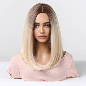 Red Ombre Wigs Short Bob Straight Wigs Middle Part For Women