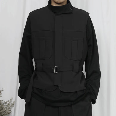 LSamo Zaen's casual vest Japanese trend zipper lace up suit