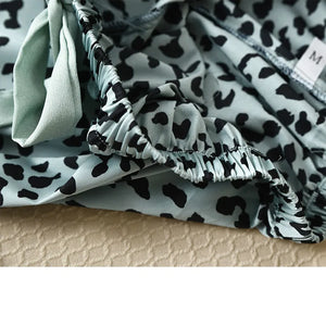 Lisacmvpnel Leopard Print Women Pajama Set Ice Silk Soft Touch Long Sleeve Suit Pyjamas