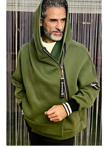 Fabioogo Wool Jacket with Long Zipper  and Head cover