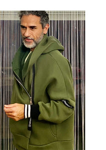 Fabioogo Wool Jacket with Long Zipper  and Head cover
