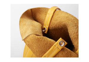 Women Luxury Bag Casual Tote Female Lemon Yellow Cowhide Genuine Leather - FUCHEETAH