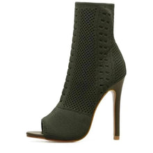 Load image into Gallery viewer, Women&#39;s Shoes -Boots Green Elastic Knit Open Toe High Heels - FUCHEETAH