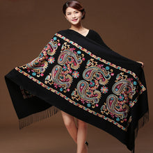 Load image into Gallery viewer, Women Black Embroided Flower Pashmina Cashmere Scarf Winter Warm Fine Tassels Scarves - FUCHEETAH