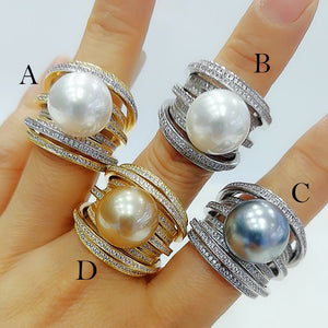 Trendy Twist Pearl Rings Cubic Zircon Beads - FUCHEETAH