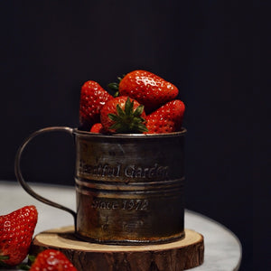 Photography Props Retro Drinkware Vintage English Printing Wrought Iron Flower Bucket Old Handle Cup Food Fruit Cup  Kitchen - FUCHEETAH