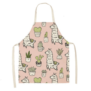 Cute Alpaca Cactus Printed Cotton Linen Sleeveless Aprons Kitchen Women Pinafore Cooking Baking Waist Bib 53*65cm - FUCHEETAH