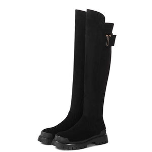 leather platform thigh high boots round toe casual winter shoes