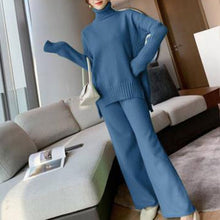 Load image into Gallery viewer, Women tracksuit spring autumn knitted suits 2 piece set warm turtleneck sweater wide legs pants - FUCHEETAH