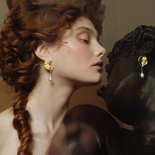 Load image into Gallery viewer, Golden Metal Portrait Pearl Pendant Stud Earrings - FUCHEETAH