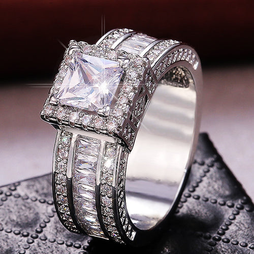 Gorgeous Princess Cut White Cubic Zircon Ring - FUCHEETAH