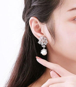 High Quality Cubic Zircon Long Dangle Drop Silver color Pearl Earrings - FUCHEETAH