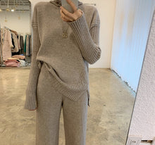 Load image into Gallery viewer, Thicken Knitted 2 Pieces Set Turtleneck tracksuit Set