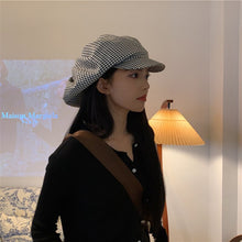 Load image into Gallery viewer, Women Black Plaid Big Casual Berets Hat Round Dome