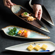 Charger l&#39;image dans la galerie, Long Tree Leaf Shaped Ceramic Plate Sushi Creativity