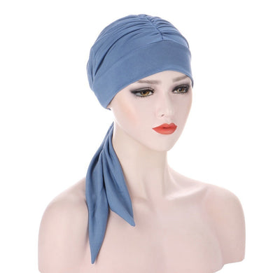 Pure Color Crystal Hemp Long Tail Bow Turban Hat