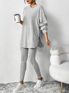 Solid Color Sunken Stripe Loose-fitting Hoodie Long Sleeve Suit