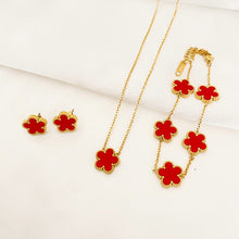 Laden Sie das Bild in den Galerie-Viewer, Five-leaf Flower Pendant Necklace Earring Bracelet Set for occasions