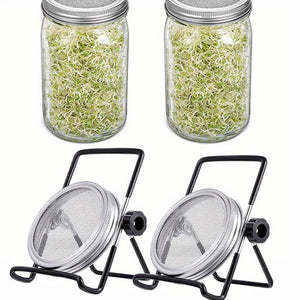 2pcs, Mason Jar Stainless Steel Sprouting Stands + 2 Pcs Stainless Steel Sprouting Germination Jar Lids