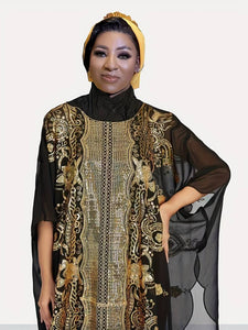 Plus Size Elegant Abbaya, African Sequin Embroidered Translucent Dashiki