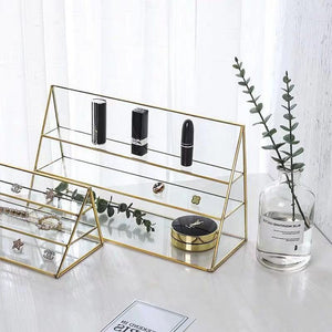 Retro Brass Glass Three-Layer Jewelry Rack Earrings Bracelet Jewelry Store Shopping Mall Storage Display Display Stand Issued On Behalf Of