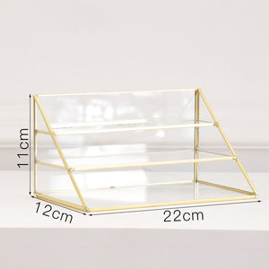 Retro Brass Glass Three-Layer Jewelry Rack Earrings Bracelet Jewelry Store Shopping Mall Storage Display Display Stand Issued On Behalf Of