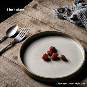 Simple Retro Western Style Round Steak Ceramic Plate