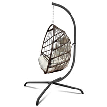 Laden Sie das Bild in den Galerie-Viewer, Swing Egg Chair With Stand Indoor Outdoor, UV Resistant Cushion Hanging Chair With Guardrail And Cup Holder, Anti-Rust Foldable Aluminum Frame Hammock Chair, 350lbs Capacity For Porch Backyard