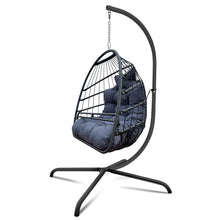 Laden Sie das Bild in den Galerie-Viewer, Swing Egg Chair With Stand Indoor Outdoor, UV Resistant Cushion Hanging Chair With Guardrail And Cup Holder, Anti-Rust Foldable Aluminum Frame Hammock Chair, 350lbs Capacity For Porch Backyard