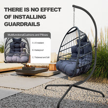 Laden Sie das Bild in den Galerie-Viewer, Swing Egg Chair With Stand Indoor Outdoor, UV Resistant Cushion Hanging Chair With Guardrail And Cup Holder, Anti-Rust Foldable Aluminum Frame Hammock Chair, 350lbs Capacity For Porch Backyard