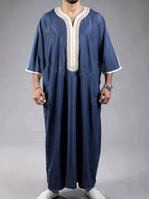 Laden Sie das Bild in den Galerie-Viewer, Arabic Thobe for Men Long Sleeve Solid Color V Neck