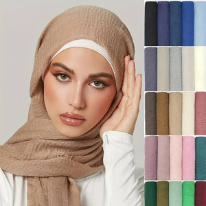 Wrinkle Bubble Hijab Soft Thin Breathable Gauze Solid Color