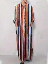 Laden Sie das Bild in den Galerie-Viewer, Men&#39;s Long Sleeve Vertical Striped Thobe With Pocket