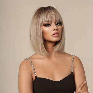 Long Straight Blonde Wigs Synthetic Wigs With Bangs Women's Wigs