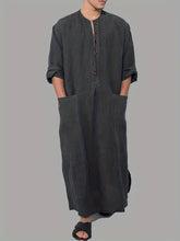 Charger l&#39;image dans la galerie, Men Side Slit Long Sleeve Thobe Middle East Saudi Arab Kaftan