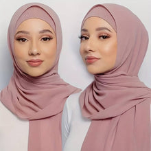 Laden Sie das Bild in den Galerie-Viewer, 2pcs/set Solid Color Chiffon Hijab Thin Breathable Turban Long &amp;Soft