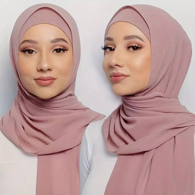 2pcs/set Solid Color Chiffon Hijab Thin Breathable Turban Long &Soft