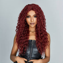 Load image into Gallery viewer, Long Curly Wine Red Front Lace Wigs Women&#39;s Middle Part Wigs