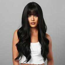 Cargar imagen en el visor de la galería, Allbell Long Natural Black Wave Wigs With Bangs For Women, Heat Resistant