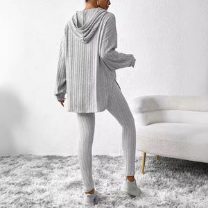 Solid Color Sunken Stripe Loose-fitting Hoodie Long Sleeve Suit