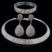 Laden Sie das Bild in den Galerie-Viewer, Full Rhinestone Multilayer Necklace Bracelet Drop Earring Set for Occasions