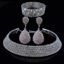 Laden Sie das Bild in den Galerie-Viewer, Full Rhinestone Multilayer Necklace Bracelet Drop Earring Set for Occasions