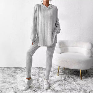 Solid Color Sunken Stripe Loose-fitting Hoodie Long Sleeve Suit