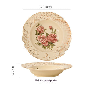 European-style Ceramic Tableware Household Rice Bowl Soup Dish & Plate Fruit Plate