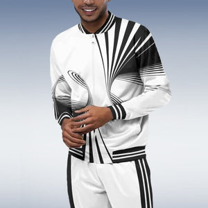 Men's Stand Collar Long Sleeve Two-piece Set Cardigan Zipper Sports Suit