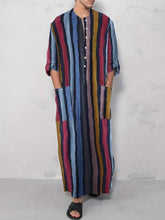 Laden Sie das Bild in den Galerie-Viewer, Men&#39;s Long Sleeve Vertical Striped Thobe With Pocket