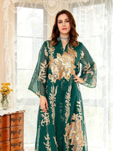 Load image into Gallery viewer, Embroidered Flower V-neck Abbaya, Elegant Long Sleeve Maxi